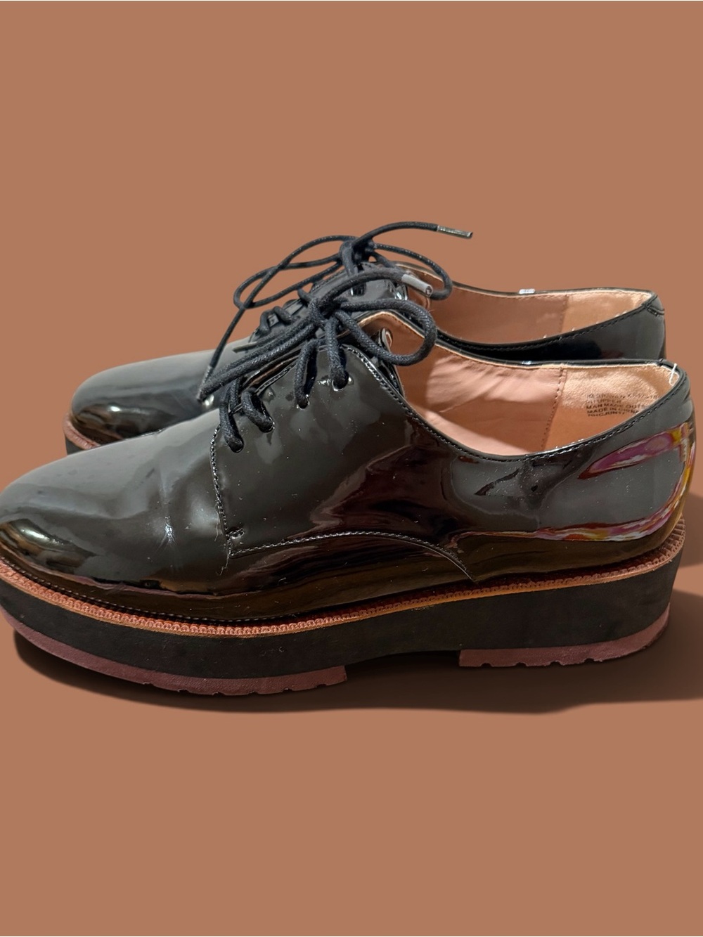 Women’s Kensie Black Patent Platform Lace-Up Oxfords Size 9